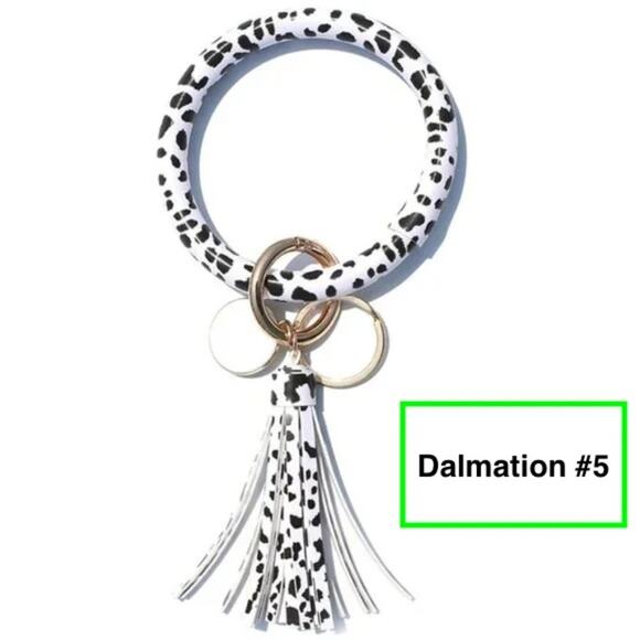 Bracelet Keychain Ring w/Tassel #5 Dalmation - Picture 1 of 12